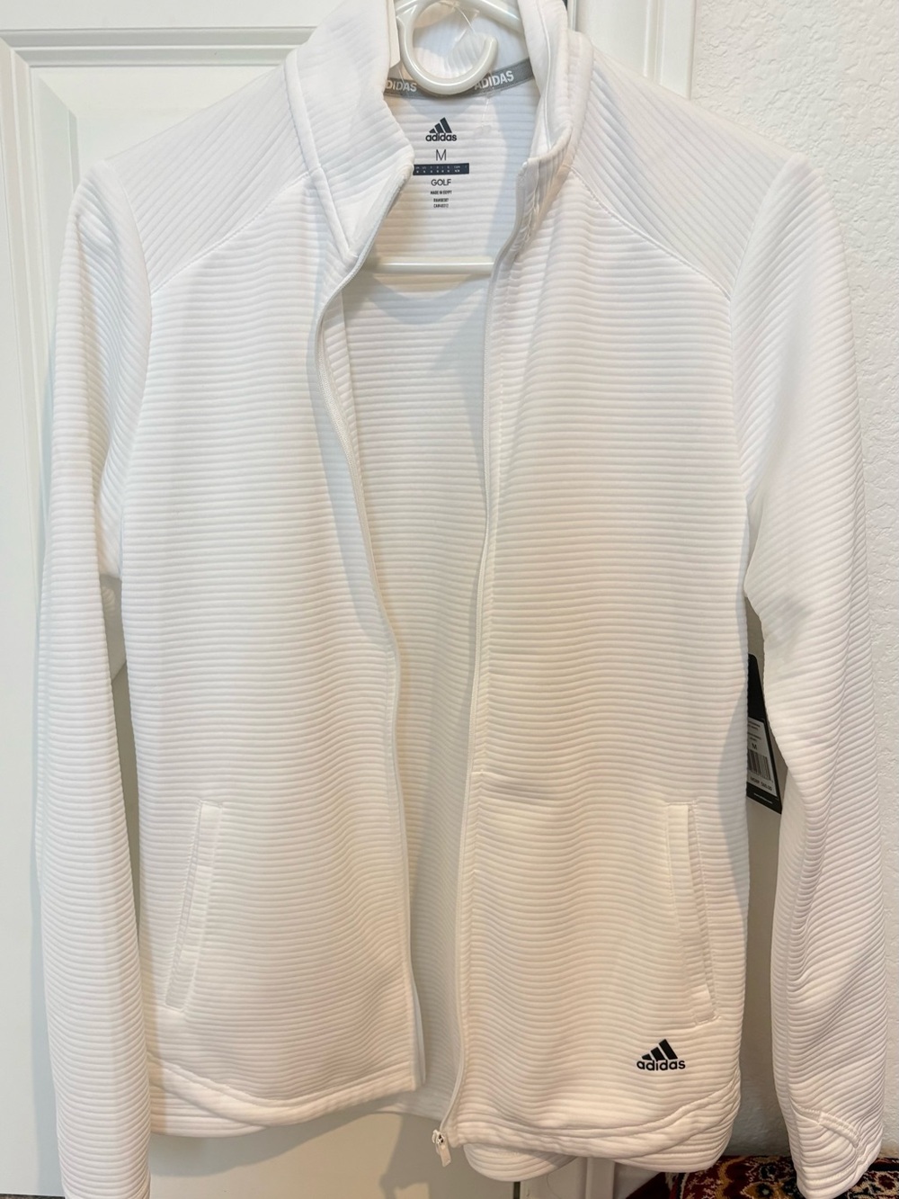 adidas White Ribbed Full-Zip Bomber Jacket